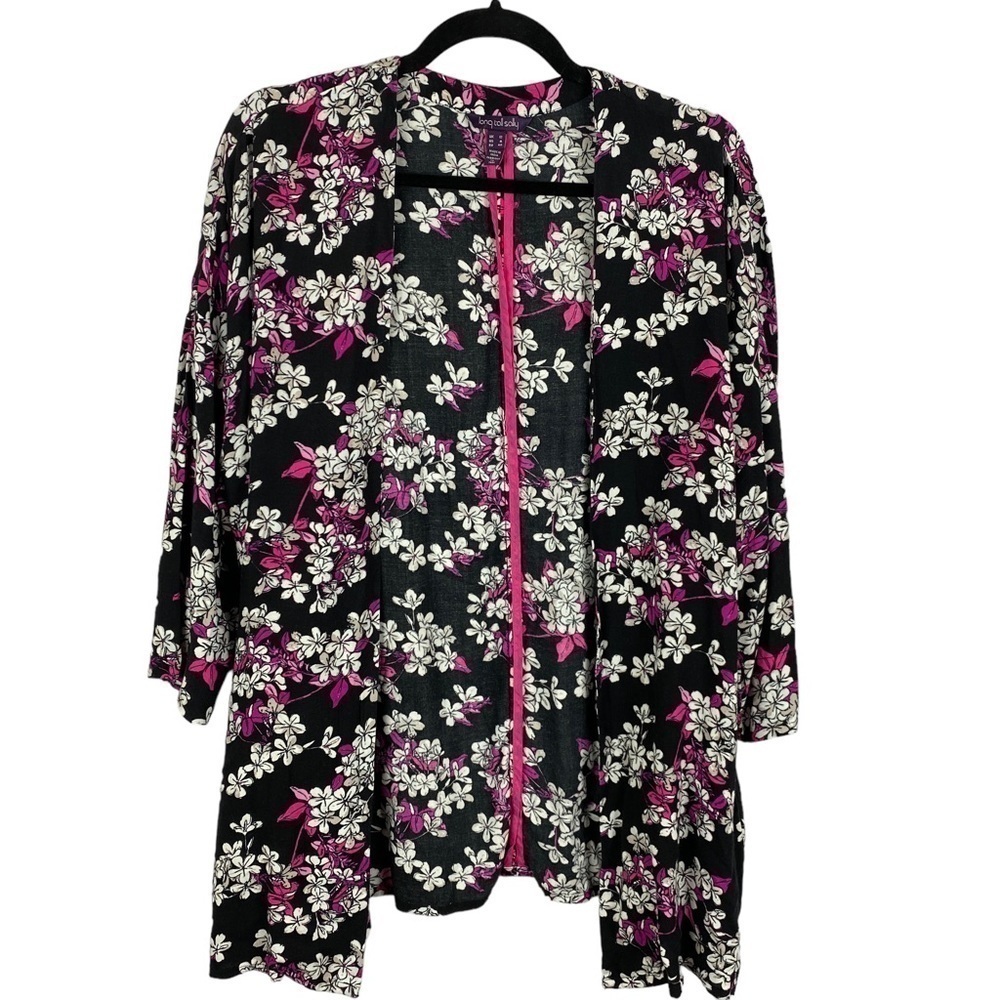✨3/$21✨ Long Tall Sally Size 8 Black Pink Floral Open Cardigan